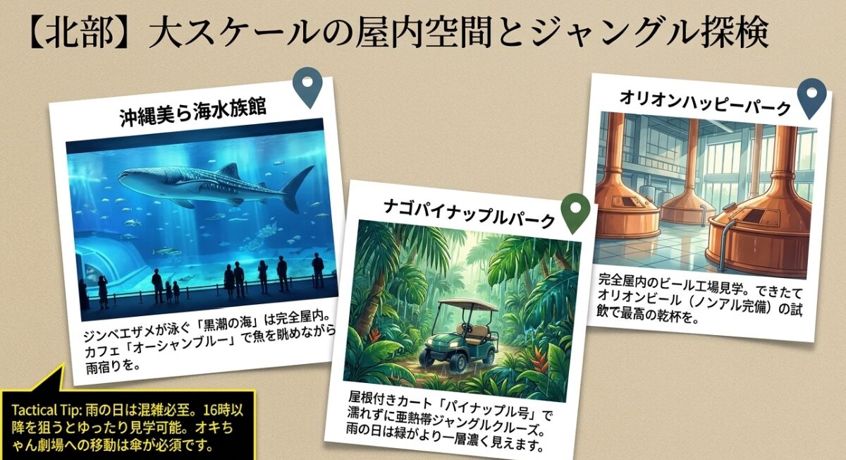 沖縄美ら海水族館、オリオンハッピーパーク、ナゴパイナップルパークなど、北部エリアの屋内施設まとめ