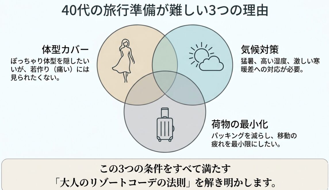 40代の沖縄旅行の準備が難しい理由。体型カバー、気候対策、荷物の最小化の3つのポイント。