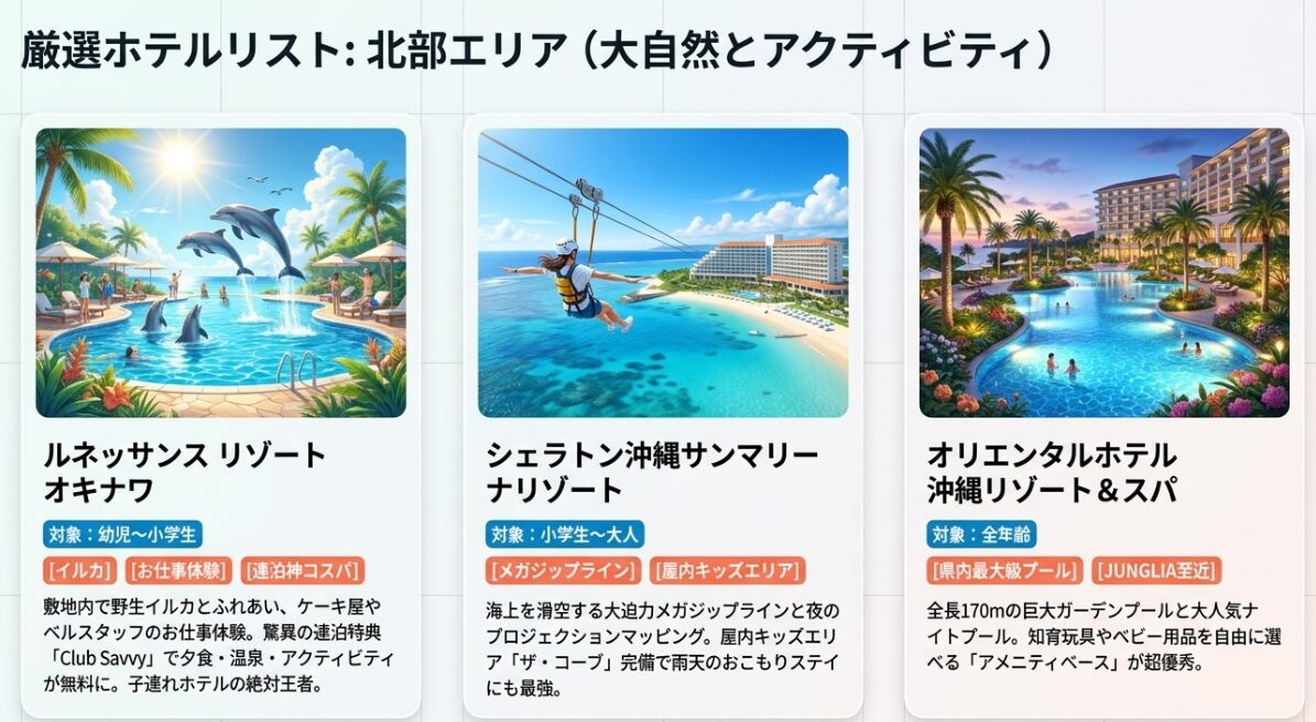 北部エリアの厳選ホテルリスト（ルネッサンスリゾート、シェラトン沖縄、オリエンタルホテル）