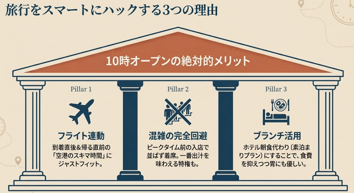 旅行をスマートにハックする3つの理由。フライト連動、混雑の完全回避、ブランチ活用