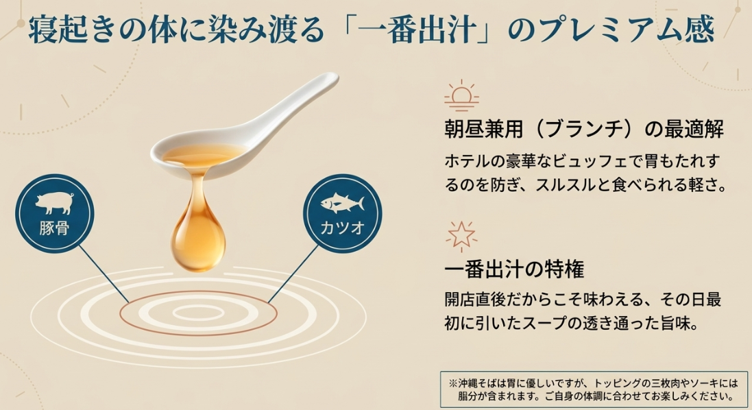 寝起きの体に染み渡る「一番出汁」のプレミアム感。朝昼兼用の最適解