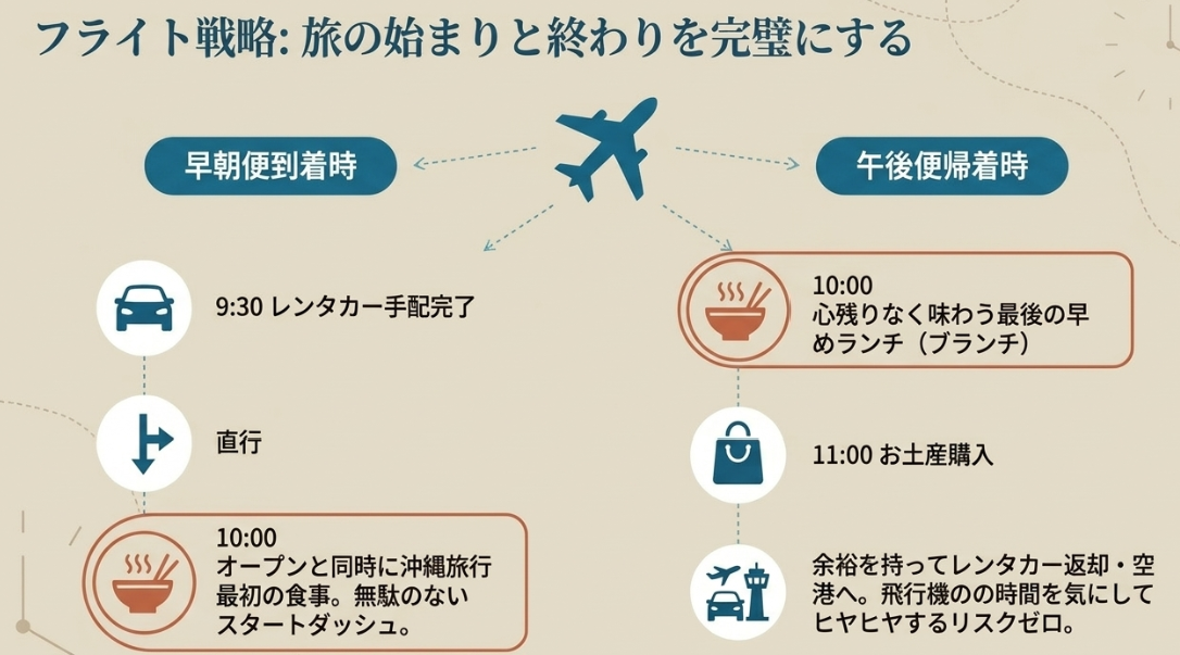 フライト戦略:旅の始まりと終わりを完璧にする。早朝便と午後便の活用法